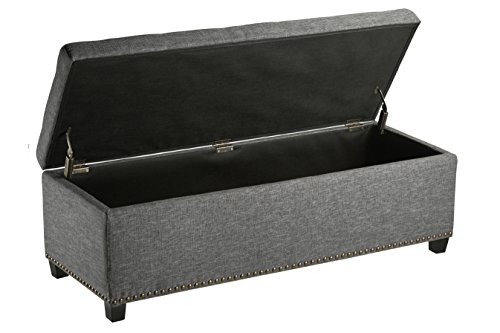 FIRST HILL FHW Thomas Rectangular Storage Ottoman Bench, Large, Stone Grey