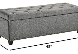 FIRST HILL FHW Thomas Rectangular Storage Ottoman Bench, Large, Stone Grey