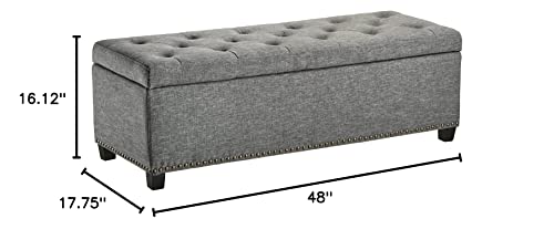 FIRST HILL FHW Thomas Rectangular Storage Ottoman Bench, Large, Stone Grey