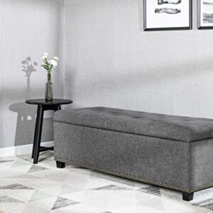 FIRST HILL FHW Thomas Rectangular Storage Ottoman Bench, Large, Stone Grey