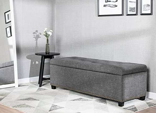 FIRST HILL FHW Thomas Rectangular Storage Ottoman Bench, Large, Stone Grey