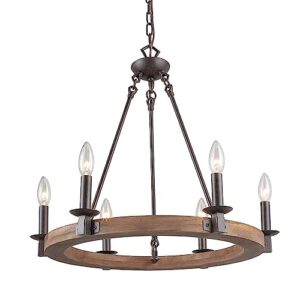 lnc farmhouse chandeliers for dining room, wagon wheel chandelier, 6-light kitchen island lighting for living room, entryway, foyer