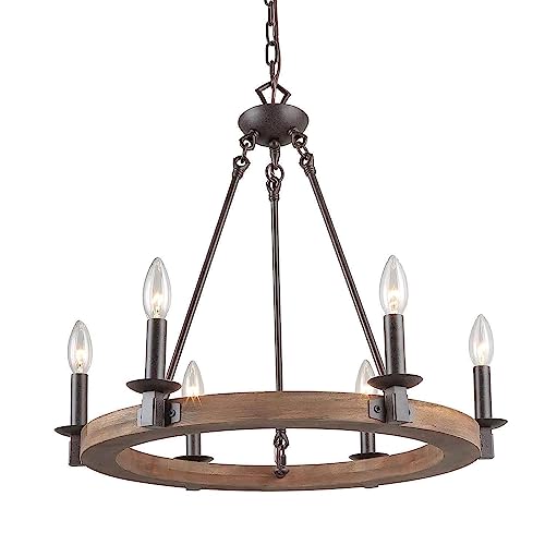 LNC Farmhouse Chandeliers for Dining Room, Wagon Wheel Chandelier, 6-Light Kitchen Island Lighting for Living Room, Entryway, Foyer