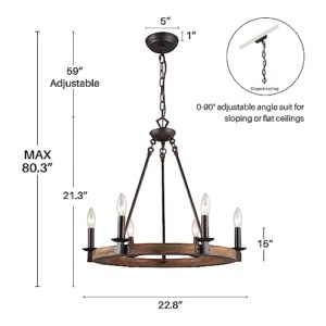 LNC Farmhouse Chandeliers for Dining Room, Wagon Wheel Chandelier, 6-Light Kitchen Island Lighting for Living Room, Entryway, Foyer