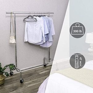 SONGMICS Clothes Rack with Wheels, Heavy-Duty Garment Rack with Extendable Hanging Rod, 286.6 lb Load Capacity, Clothing Rack for Hanging Clothes, All Metal, Chrome-Plated, Silver UHSR11S