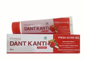 patanjali dant kanti fresh active gel toothpaste - healthy gums & strong teeth - 80g (pack of 2)