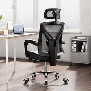 hbada ergonomic office chair high back desk chair recliner chair with lumbar support height adjustable seat, headrest- breathable mesh back soft foam seat cushion with footrest, black