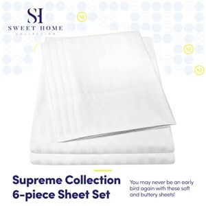 Cal King Size Bed Sheets - 6 Piece 1500 Supreme Collection Fine Brushed Microfiber Deep Pocket California King Sheet Set Bedding - 2 Extra Pillow Cases, Great Value, California King, Dobby White