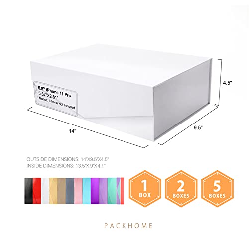 PACKHOME 5 Gift Boxes 13.5x9x4.1 Inches, Large Gift Boxes with Lids, Bridesmaid Proposal Boxes, Sturdy Gift Boxes, Collapsible Gift Boxes with Magnetic Closure (Glossy White)