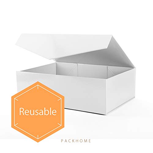 PACKHOME 5 Gift Boxes 13.5x9x4.1 Inches, Large Gift Boxes with Lids, Bridesmaid Proposal Boxes, Sturdy Gift Boxes, Collapsible Gift Boxes with Magnetic Closure (Glossy White)