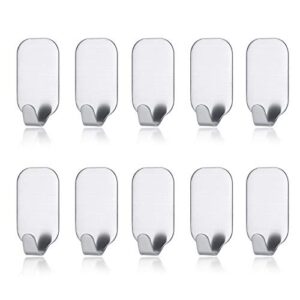 mxtechnic self adhesive hook stick on wall 304 stainless steel polished hanging clothes coat hat hooks and strong heavy duty metal super power hooks storage organizer (10 pack) (hooks-10)