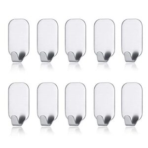 MXtechnic Self Adhesive Hook Stick on Wall 304 Stainless Steel Polished Hanging Clothes Coat Hat Hooks and Strong Heavy Duty Metal Super Power Hooks Storage Organizer (10 Pack) (Hooks-10)