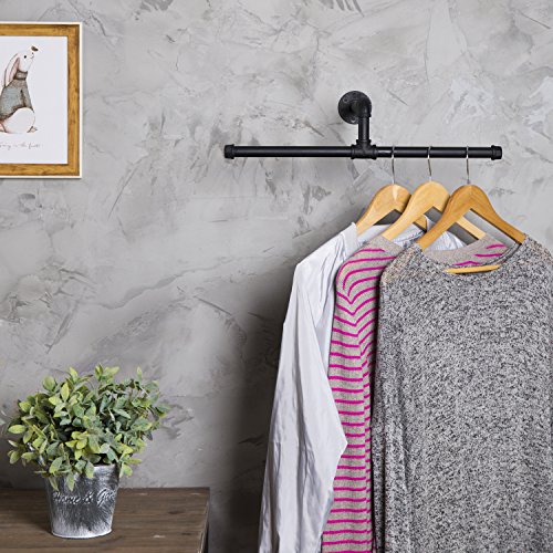 MyGift Matte Black Metal Hanging Clothes Rod, 20 Inch Industrial Pipe Garment Bar for Closet