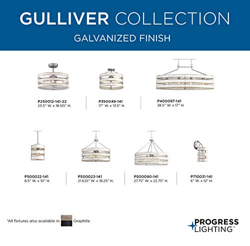 Progress Lighting Gulliver Collection 1-Light Antique Whitewashed Farmhouse Wall Sconce Light, Galvanized Finish