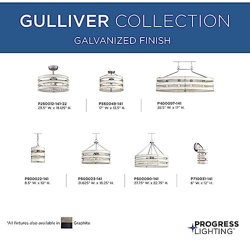 Progress Lighting Gulliver Collection 1-Light Antique Whitewashed Farmhouse Wall Sconce Light, Galvanized Finish