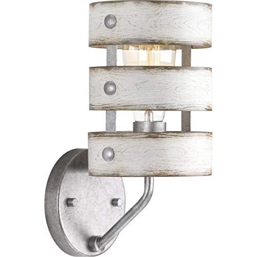 Progress Lighting Gulliver Collection 1-Light Antique Whitewashed Farmhouse Wall Sconce Light, Galvanized Finish