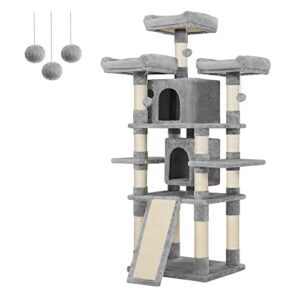 feandrea 67-inch multi-level cat tree for large cats, with cozy perches, stable, light gray upct18w