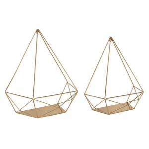 kate and laurel prouve decorative geometric multi-use metal wall display shelves, gold, 2 piece set