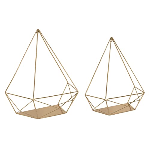 Kate and Laurel Prouve Decorative Geometric Multi-use Metal Wall Display Shelves, Gold, 2 Piece Set