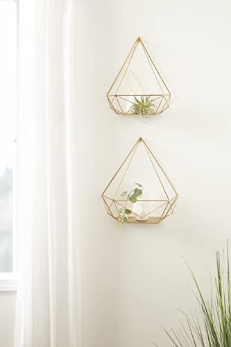 Kate and Laurel Prouve Decorative Geometric Multi-use Metal Wall Display Shelves, Gold, 2 Piece Set