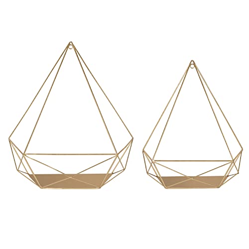 Kate and Laurel Prouve Decorative Geometric Multi-use Metal Wall Display Shelves, Gold, 2 Piece Set