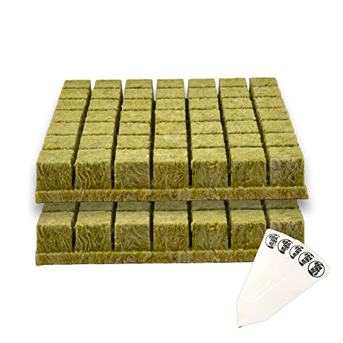 1.5" Grodan Rockwool Cubes for Seed Starter (98 Hydroponic Plugs) + The Hydroponic City Stakes