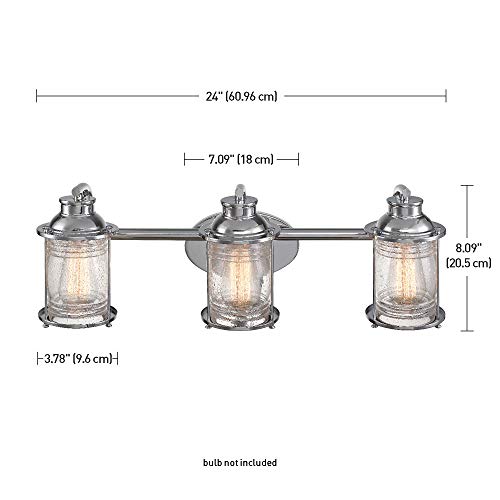 Globe Electric 51272 Bayfield 3-Light Vanity Light, Chrome, Ribbed Seeded Glass Shades