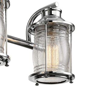 Globe Electric 51272 Bayfield 3-Light Vanity Light, Chrome, Ribbed Seeded Glass Shades