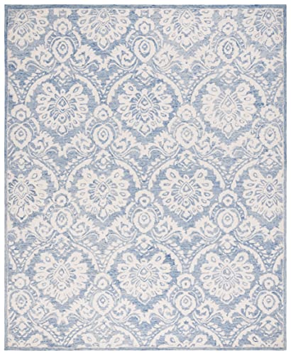 SAFAVIEH Blossom Collection 8' x 10' Blue/Ivory BLM106M Handmade Premium Wool Area Rug