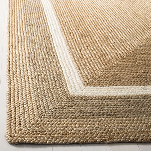 SAFAVIEH Natural Fiber Collection Area Rug - 8' x 10', Natural & Grey & Ivory, Handmade Farmhouse Boho Coastal Rustic Braided Jute, Ideal for High Traffic Areas in Living Room, Bedroom (NF883B)