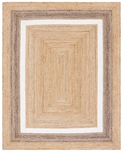 SAFAVIEH Natural Fiber Collection Area Rug - 8' x 10', Natural & Grey & Ivory, Handmade Farmhouse Boho Coastal Rustic Braided Jute, Ideal for High Traffic Areas in Living Room, Bedroom (NF883B)