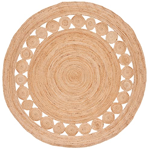 SAFAVIEH Natural Fiber Collection Area Rug - 4' Round, Natural, Handmade Boho Charm Farmhouse Jute, Ideal for High Traffic Areas in Living Room, Bedroom (NF364A)