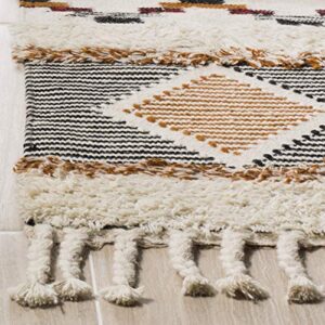 SAFAVIEH Kenya Collection Area Rug - 6' x 9', Ivory & Black-Orange, Hand-Knotted Moroccan Tribal Tassel Wool, Ideal for High Traffic Areas in Living Room, Bedroom (KNY904A)