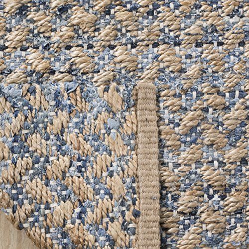 SAFAVIEH Cape Cod Collection Accent Rug - 4' x 6', Blue & Natural, Handmade Boho Braided Jute, Ideal for High Traffic Areas in Entryway, Living Room, Bedroom (CAP305M)