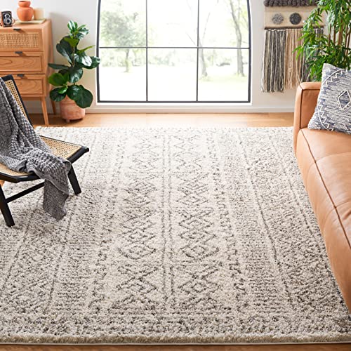 SAFAVIEH Hudson Shag Collection Area Rug - 9' x 12', Ivory & Grey, Moroccan Design, Non-Shedding & Easy Care, 2-inch Thick Ideal for High Traffic Areas in Living Room, Bedroom (SGH376A)