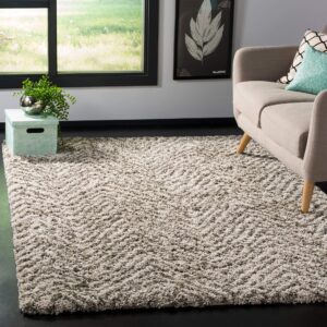 safavieh hudson shag collection area rug - 8' x 10', ivory & grey, chevron design, non-shedding & easy care, 2-inch thick ideal for high traffic areas in living room, bedroom (sgh375a)