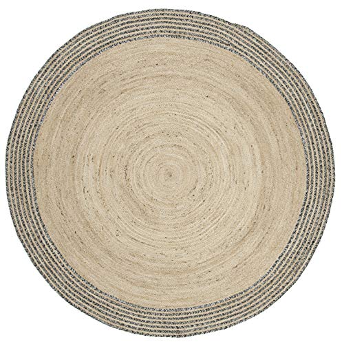 SAFAVIEH Cape Cod Collection Area Rug - 6' Round, Ivory & Steel Grey, Handmade Braided Jute, Ideal for High Traffic Areas in Living Room, Bedroom (CAP204C)