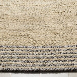 SAFAVIEH Cape Cod Collection Area Rug - 6' Round, Ivory & Steel Grey, Handmade Braided Jute, Ideal for High Traffic Areas in Living Room, Bedroom (CAP204C)