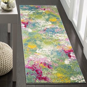 safavieh watercolor collection accent rug - 2'3" x 4', green & fuchsia, colorful boho abstract design, non-shedding & easy care, ideal for high traffic areas in foyer, living room, bedroom (wtc697c)