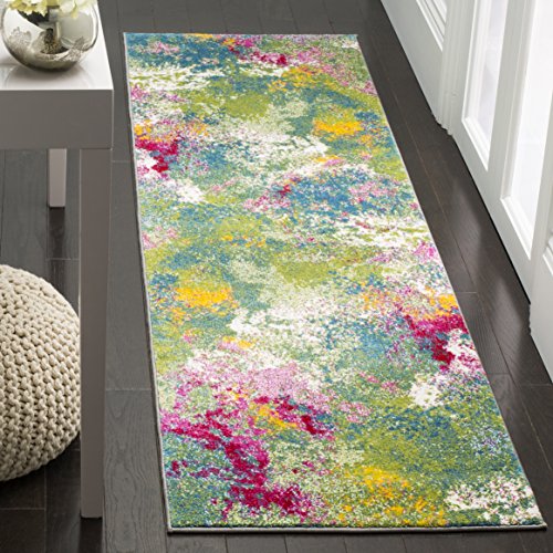 SAFAVIEH Watercolor Collection Accent Rug - 2'3" x 4', Green & Fuchsia, Colorful Boho Abstract Design, Non-Shedding & Easy Care, Ideal for High Traffic Areas in Foyer, Living Room, Bedroom (WTC697C)