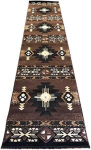 southwest native american indian chocolate carpet area rug (2 feet x 7 feet runner)