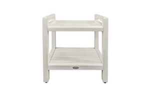 ecodecors coastal vogue white wash eleganto 20" teak shower stool with liftaid arms and shelf