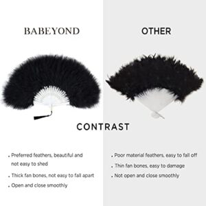 BABEYOND Roaring 20s Vintage Style Peacock & Black Marabou Feather Fan Flapper Accessories (Blue-White Rib)