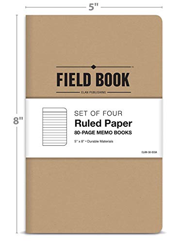 Elan Publishing Company Field Notebook / Journal - 5"x8" - Kraft - Lined Memo Book - Pack of 4