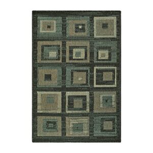 superior indoor outdoor runner or area rug, geometric modern home floor decor for patio, poolside, entryway, kitchen, living room, bedroom, jute backed rugs, colburn collection, 2' x 3', green/brown
