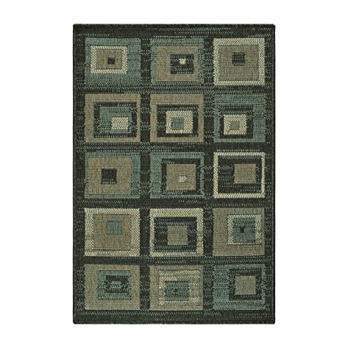 Superior Indoor Outdoor Runner or Area Rug, Geometric Modern Home Floor Decor For Patio, Poolside, Entryway, Kitchen, Living Room, Bedroom, Jute Backed Rugs, Colburn Collection, 2' x 3', Green/Brown