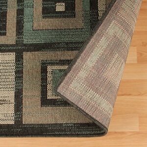 Superior Indoor Outdoor Runner or Area Rug, Geometric Modern Home Floor Decor For Patio, Poolside, Entryway, Kitchen, Living Room, Bedroom, Jute Backed Rugs, Colburn Collection, 2' x 3', Green/Brown