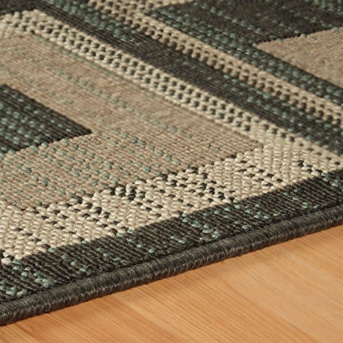 Superior Indoor Outdoor Runner or Area Rug, Geometric Modern Home Floor Decor For Patio, Poolside, Entryway, Kitchen, Living Room, Bedroom, Jute Backed Rugs, Colburn Collection, 2' x 3', Green/Brown