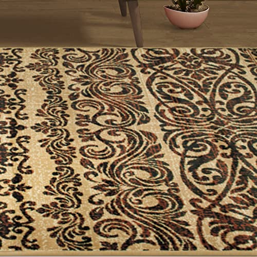 SUPERIOR Sheffield Modern Oriental Damask Polypropylene Indoor Area Rug, 8' X 10' Gold