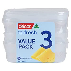 Décor Tellfresh Food Storage Pantry Container | Ideal for Meal Prep | BPA Free | Dishwasher, Freezer & Microwave Safe, Polypropylene, 500ml 3 Pack